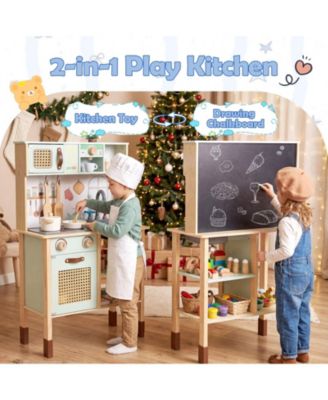 Wooden Play Kitchen for Kids with Retro Style, Lights, Sounds & Accessories
