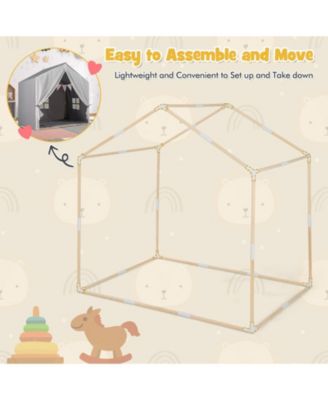 Kids Play Tent with Washable Cotton Mat and Flag Banner, Indoor Playhouse