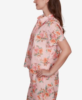 Petite Floral Scalloped Hem Camp Shirt
