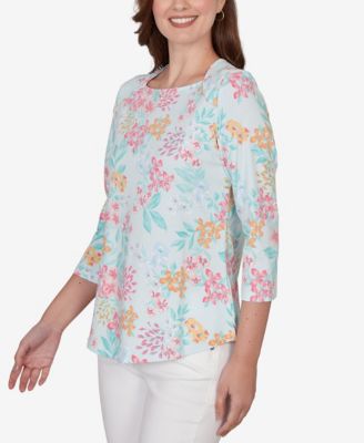 Petite Blooming Floral Envelope Neck Knit Top