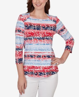 Petite Painted Floral Stripe Knit Top