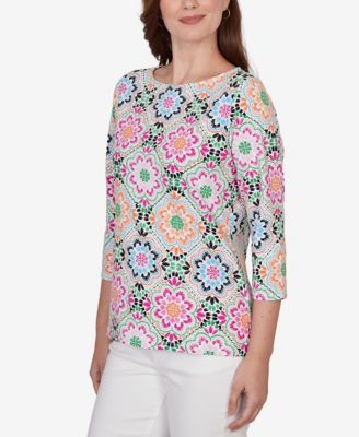 Petite Kaleidoscope Floral Boat Neck Knit Top