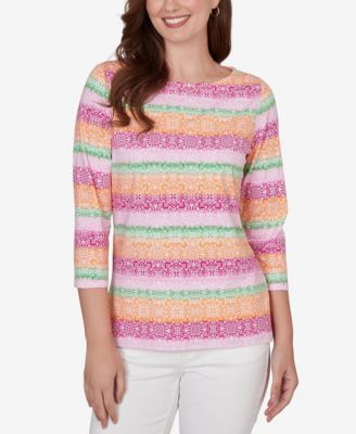 Petite Stripe Medallion Boat Neck Knit Top