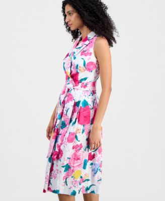 Women's Notch Collar Sleeveless Wrap Dress