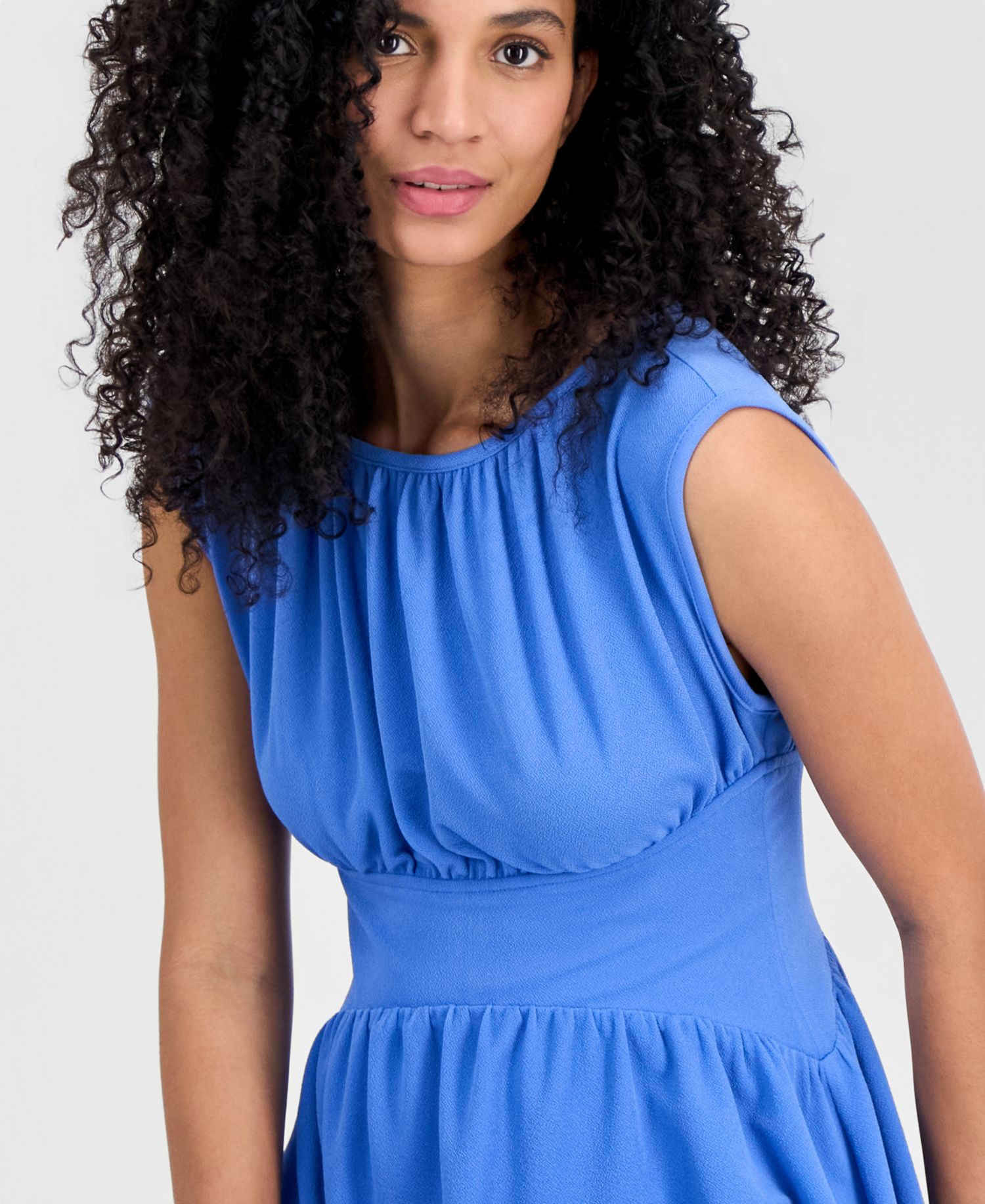 Women's Boat-Neck Shirred Midi Dress