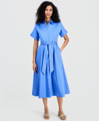 Women's Short-Sleeve Belted Loop-Detail Shirtdress