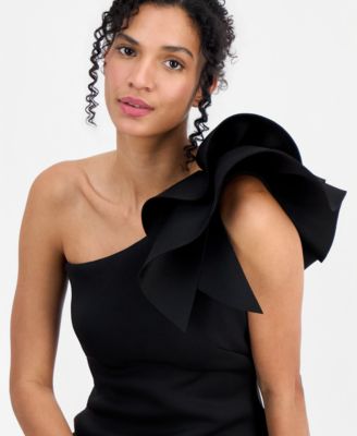 Women's One-Shoulder Asymmetrical Ruffle-Detail Sheath Dress