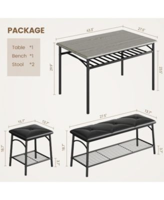 5-Piece Dining Table Set for 4-5 People 43 Inch Extendable Kitchen Table Set with 1 Benche and 2 Square Stools Dining Room Table