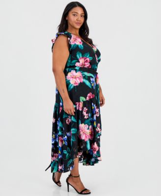 Plus Size Flutter-Sleeve Chiffon Midi Dress