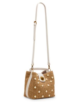 Raffia Imitation-Pearl Small Bucket Bag