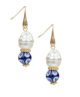 Gold-Tone Plated Baroque Mother of Pearl Drop Earrings