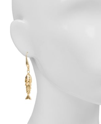 Gold-Tone Plated Double Fish Drop Earrings