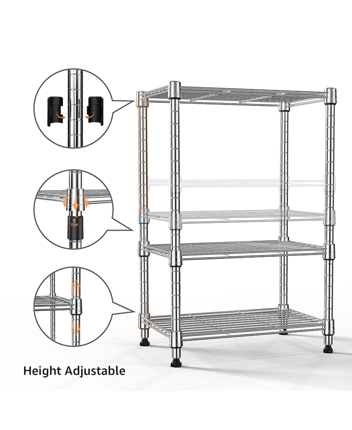 Rainsken 3-Tier Wire Storage Shelving, Adjustable Steel Organizer Rack, 450 lbs Capacity for Garage, Pantry