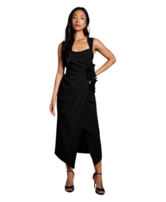 Women's Corsage Pleated Pencil Midi Dress
