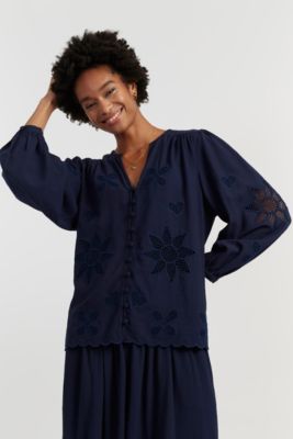 Women's Linen-Blend Broderie Blouse