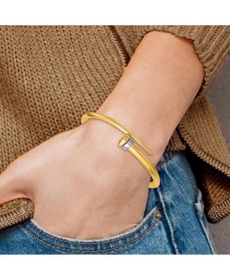 Solid 18k Two-tone Gold Italian 7 Inch Bypass Hinged Bangle Bracelet