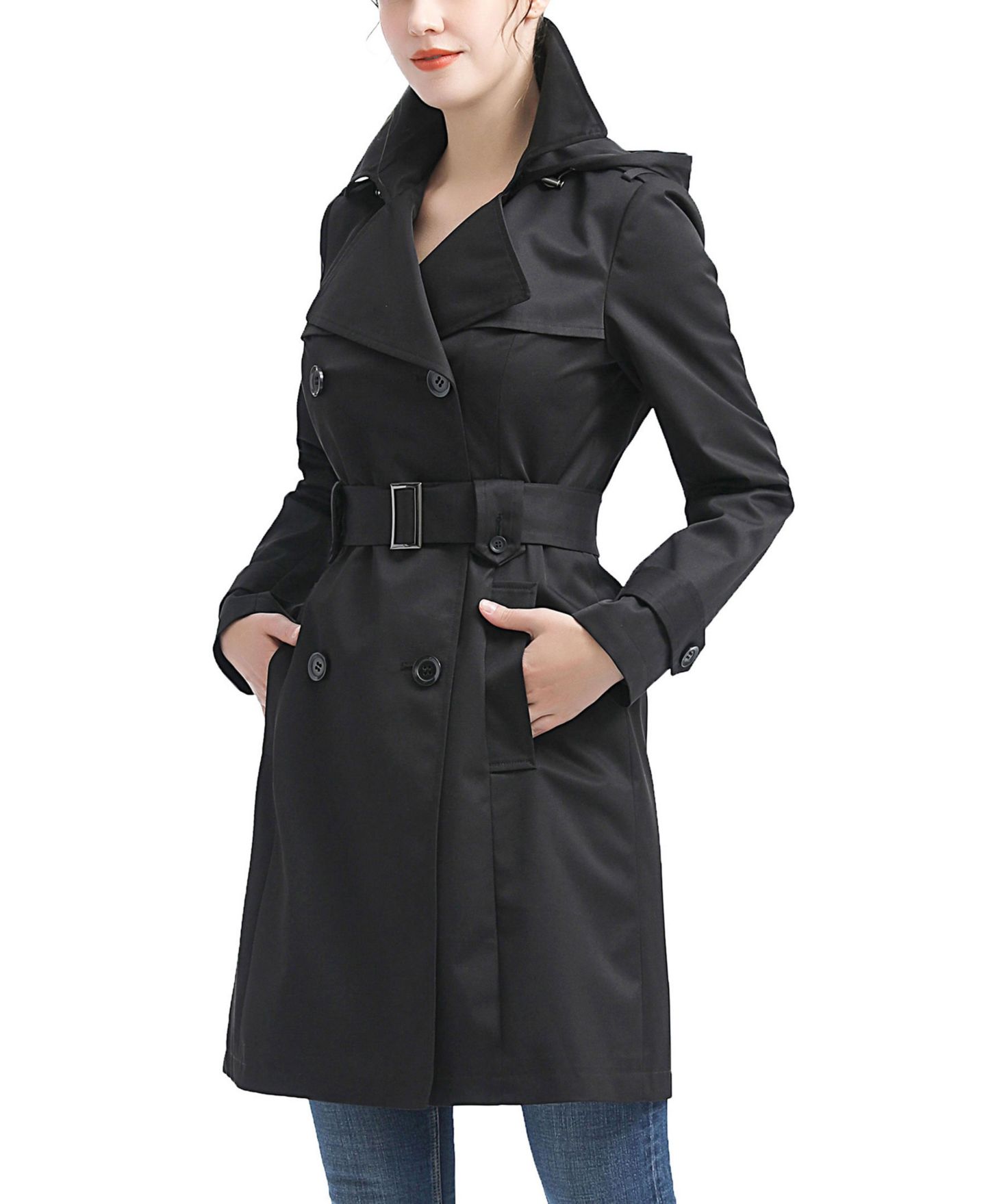Женское пальто BGSD Hooded Water-Resistant Trench, цвет: Чёрный — фото 2