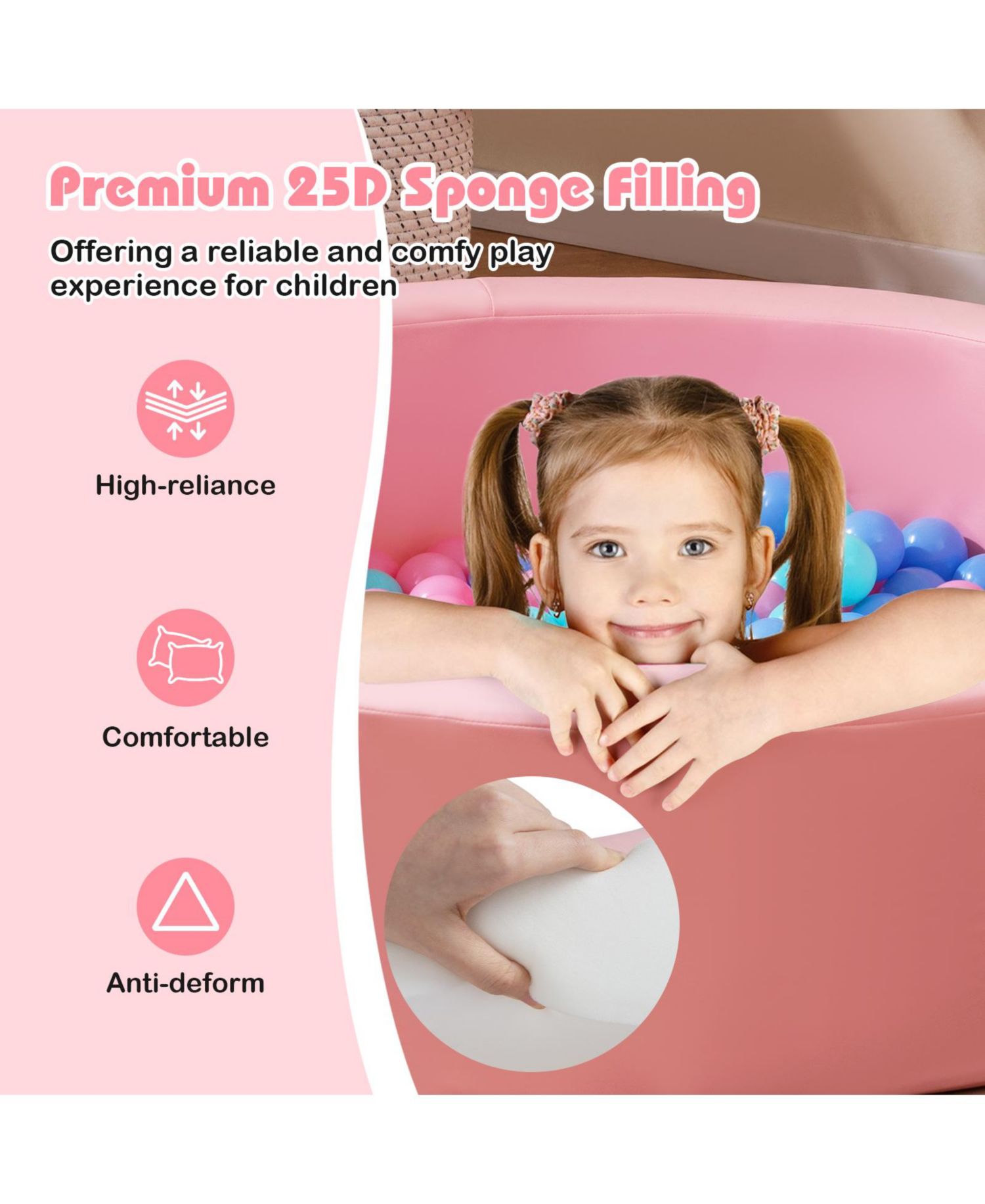 42.5" Round Foam Ball Pit for Toddlers with Washable Cover