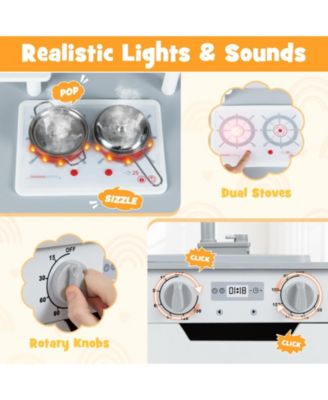 Wooden 2-Piece Kids Kitchen Playset with Fridge & Running Water for Imaginative Play