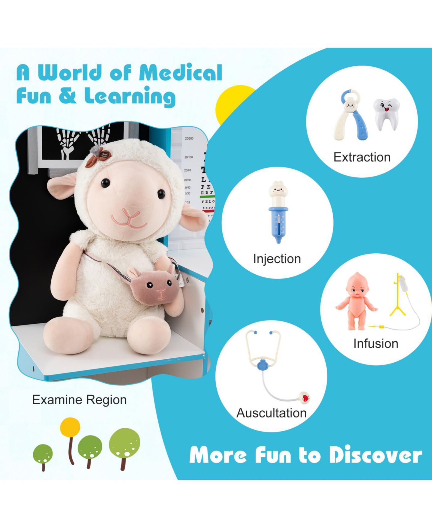 Детские игрушки Mecale Play Doctor s Office Wooden Medical Center Toy Set with Exam Area for Kids, цвет: Синий — фото 5