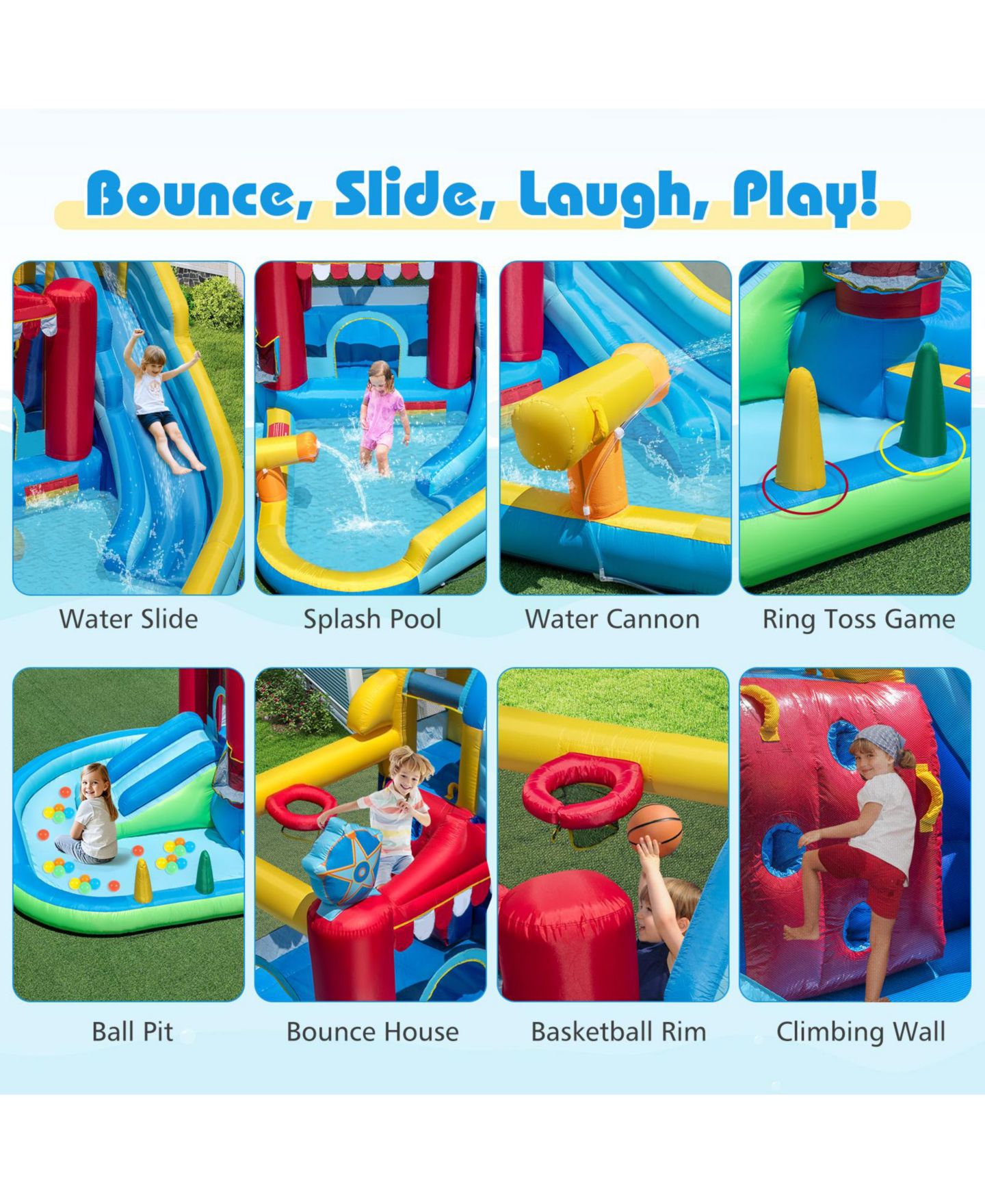 Детская игрушка Mecale Inflatable Water Park with Splash Pool, 50 Ocean Balls, 750W Blower, цвет: Синий — фото 3