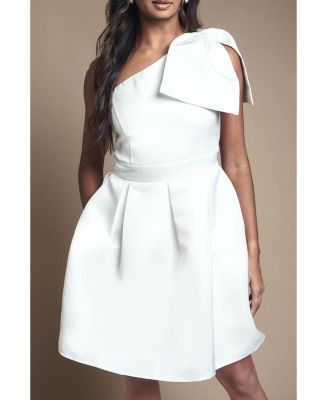 Women's One Shoulder Bow Bridal Mini Dress