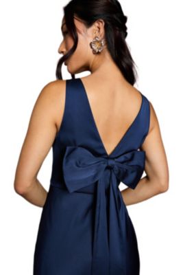 Women's Square Neck Satin Bow Dress