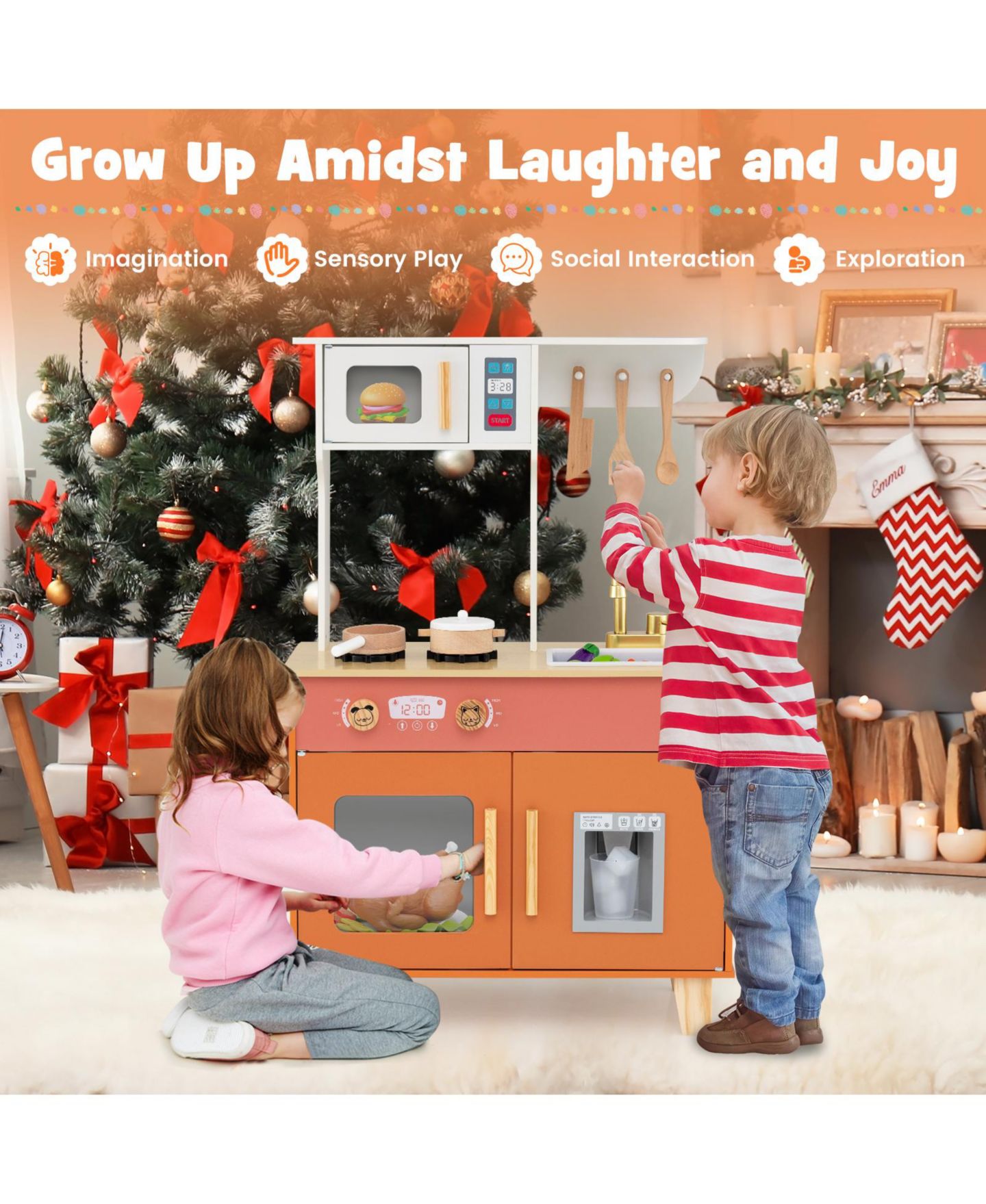 Детская игрушка Mecale Kids Play Kitchen with Microwave, Ages 3+, цвет: Коричневый — фото 2