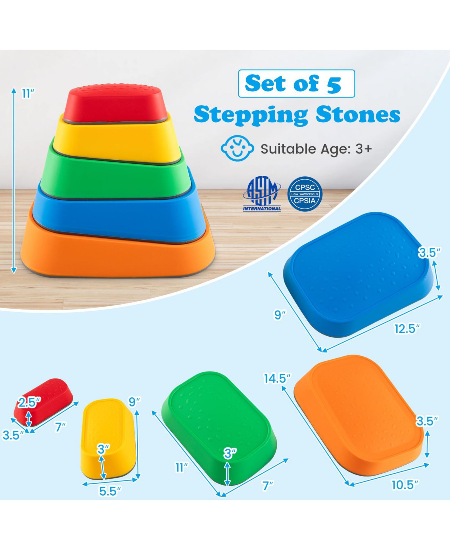 Набор нескользящих камней для ходьбы Mecale River Stone, 5 шт., от 3 лет, цвет: Жёлтый — фото 2