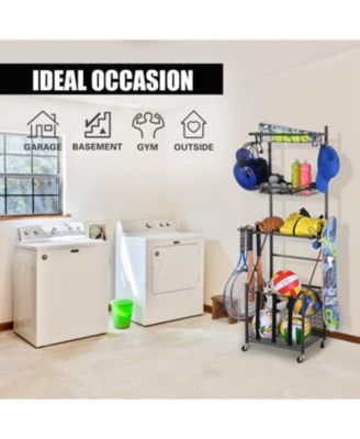 4-Tier Sports Equipment Storage Organizer, Black, Plastic, Wheeled