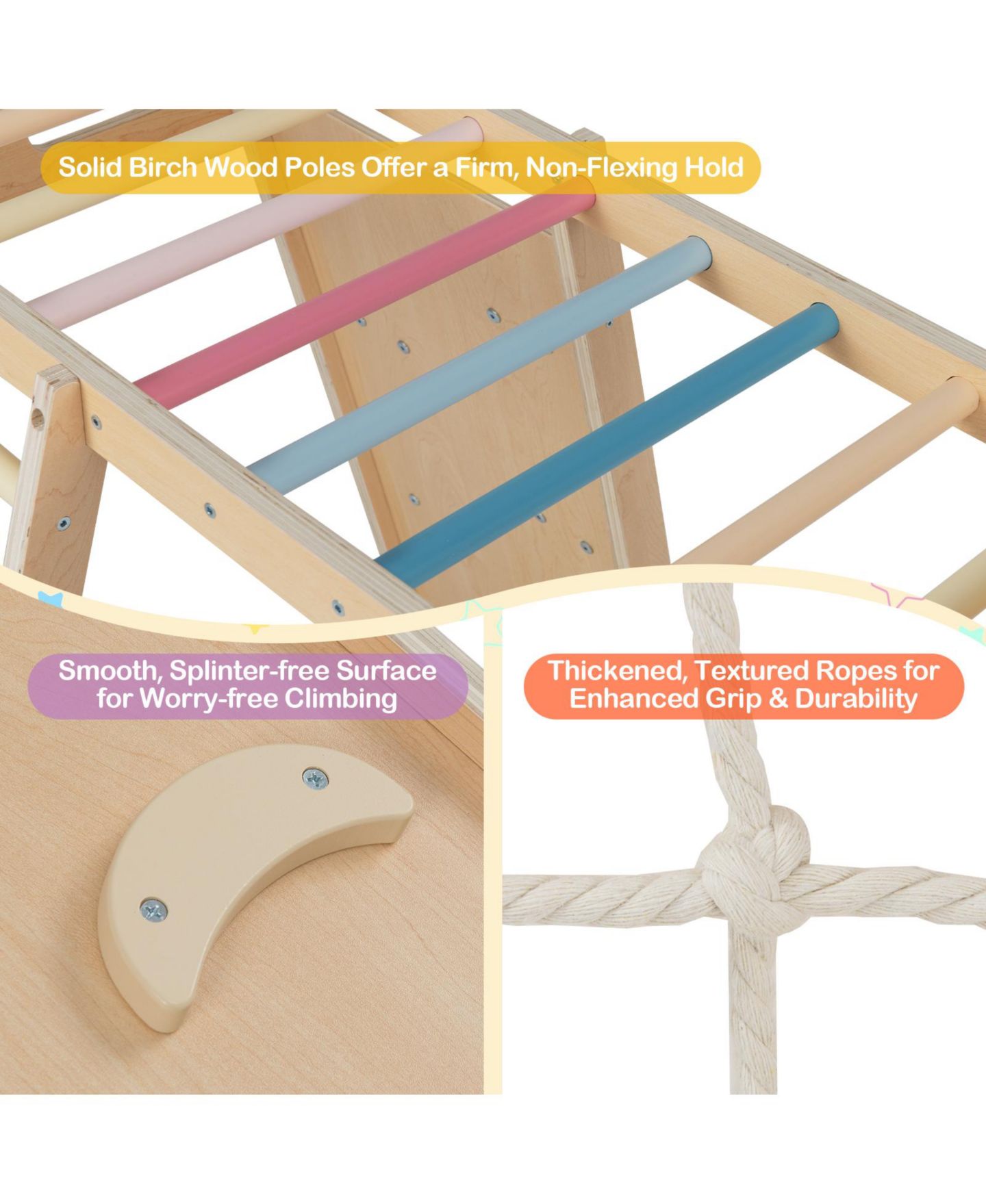 Детская игрушка Mecale 6-in-1 Birch Wood Indoor Jungle Gym with Slide, Monkey Bars & Basketball Hoop, Ages 3-14, цвет: Коричневый — фото 7