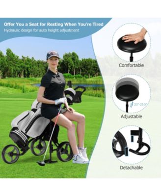 3-Wheel Folding Golf Push Cart with Seat, Scoreboard, Adjustable Handle