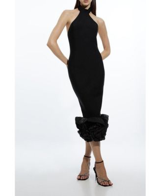 Women's Ruffle Hem Halter Knit Midi Dress