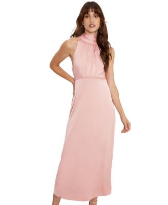 Women's Satin Halter Neck Midi Bridesmaid Dress