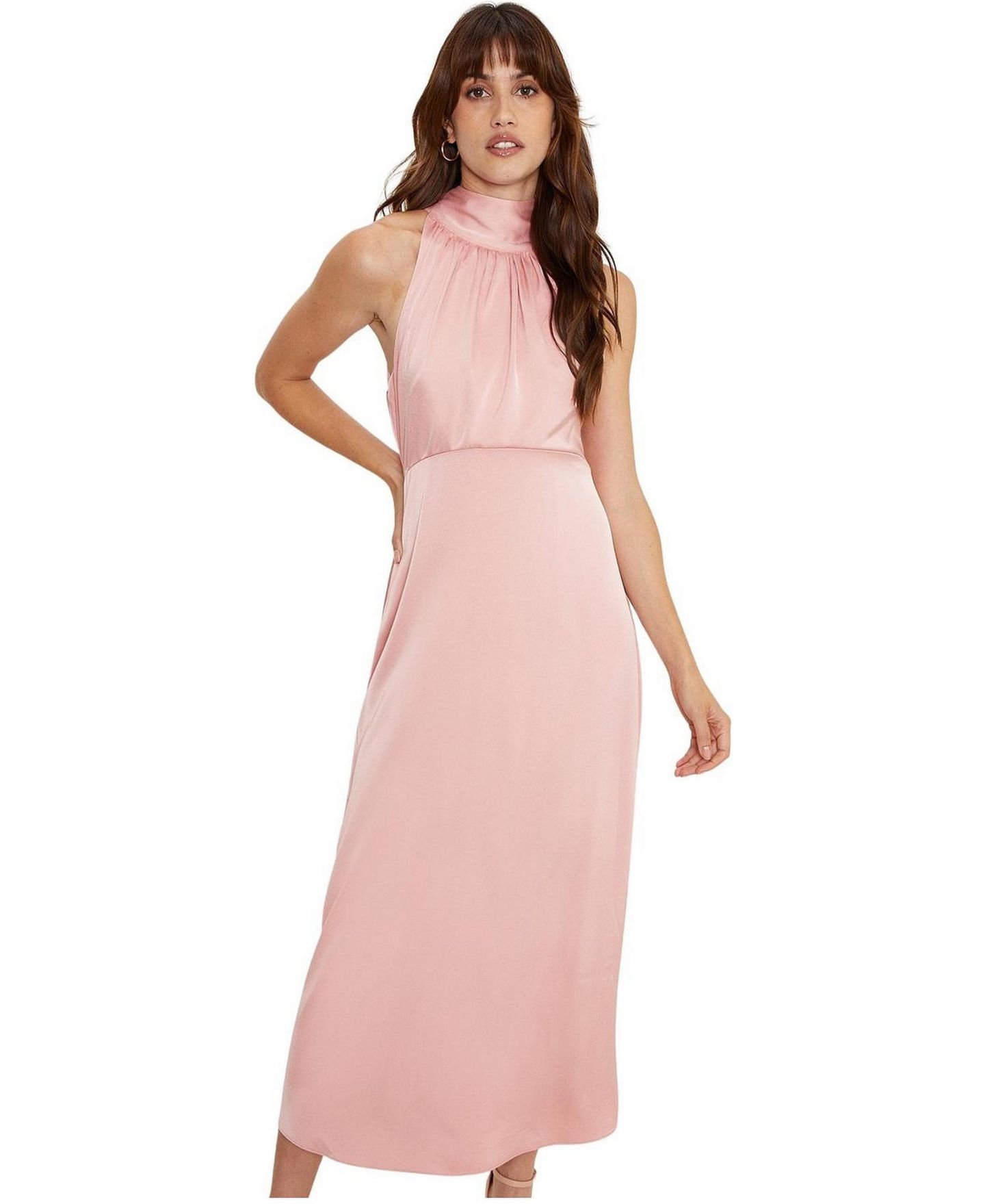 Женское платье Oasis Satin Halter Neck Midi Bridesmaid, цвет: Пудровый — фото 2