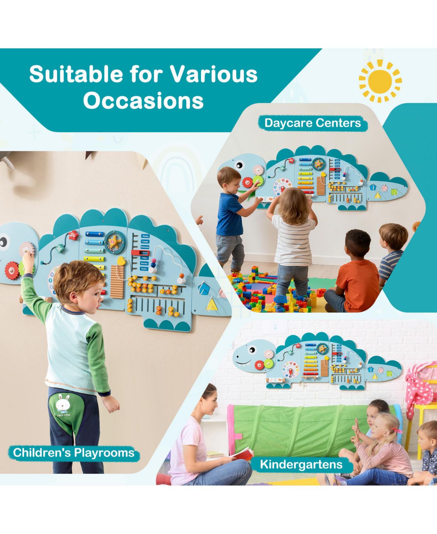 Детская игрушка Mecale 11-in-1 Montessori Activity-Wall Busy Board, Ages 3+, цвет: Синий — фото 7