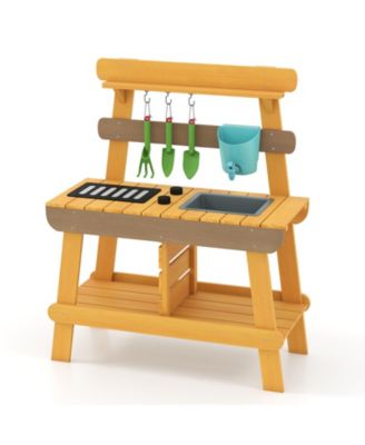 Outdoor Mud Kitchen for Kids, Wooden Play Kitchen Toy for Boys & Girls Ages 3-8