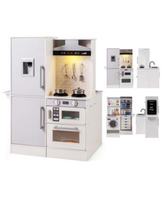 Dual-Sided Kids Play Kitchen with Water Dispenser & Range Hood for Ages 3