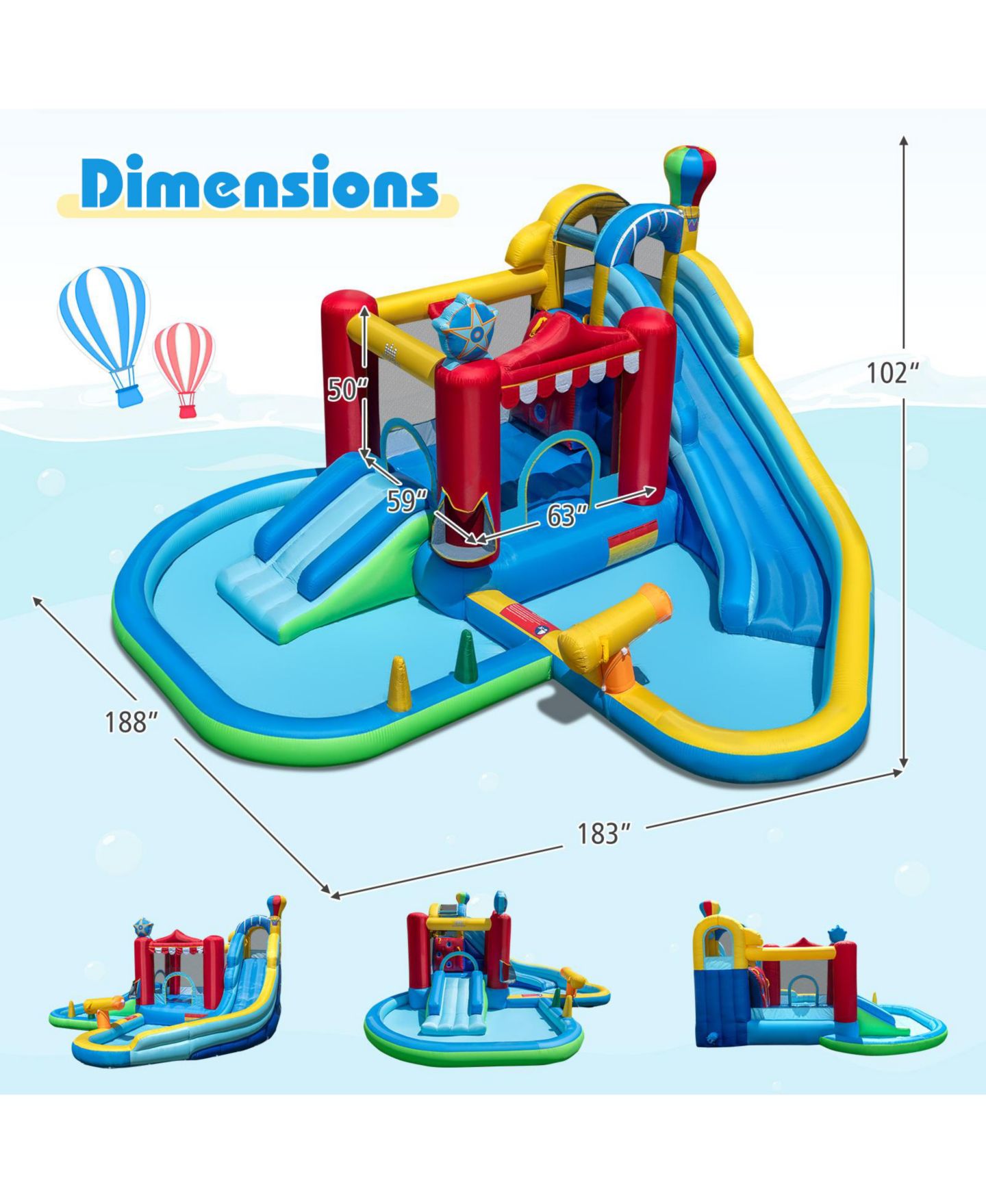 Детская игрушка Mecale Inflatable Water Park with Water Slide, Splash Pool & Water Cannon, Ages 3-12, цвет: Синий — фото 6