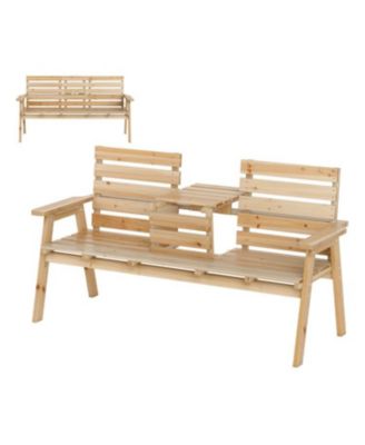 Patio Bench with Foldable Middle Table Solid Fir Wood Outdoor Seating