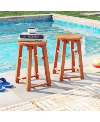 Set of 2 Outdoor 18-Inch Wood Bar Stools with Footrest