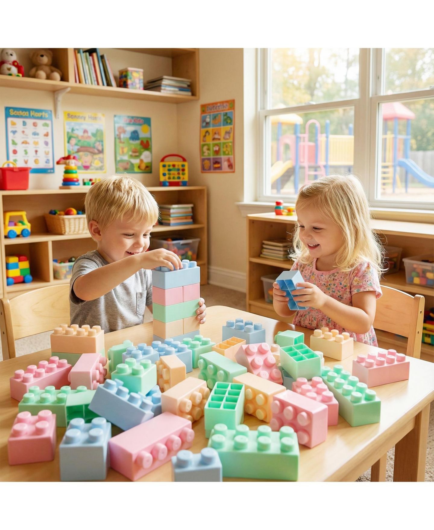 Детские конструкторы Mecale Educational Building Blocks 64-Piece Set, Ages 18 Months+, цвет: Белый — фото 7