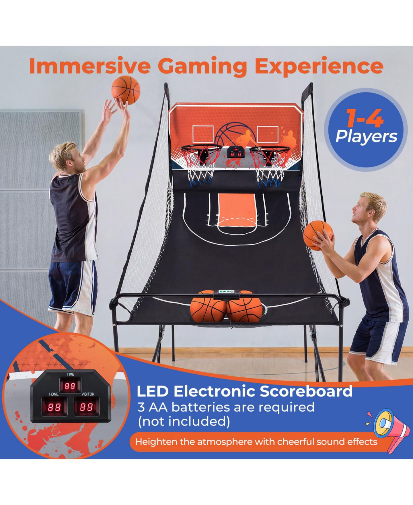 Детская игрушка Mecale Basketball Arcade Game Collection Foldable 8-Mode LED Scoreboard, Ages 8+, цвет: Чёрный — фото 8