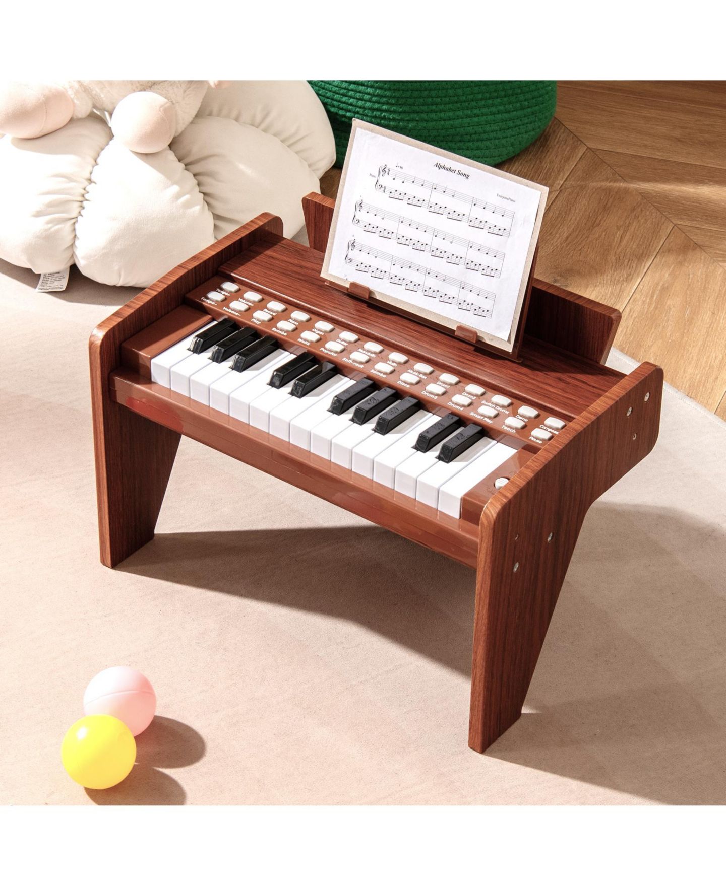 Детская игрушка Mecale 25-Key Children's Piano Keyboard with Light-Up Teaching Mode, Adjustable Speed & Volume, Ages 3+, цвет: Коричневый — фото 2