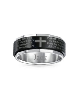 Black Spinner Religious Cross Words Lords Prayer Fidget Band Ring Stainless Steel