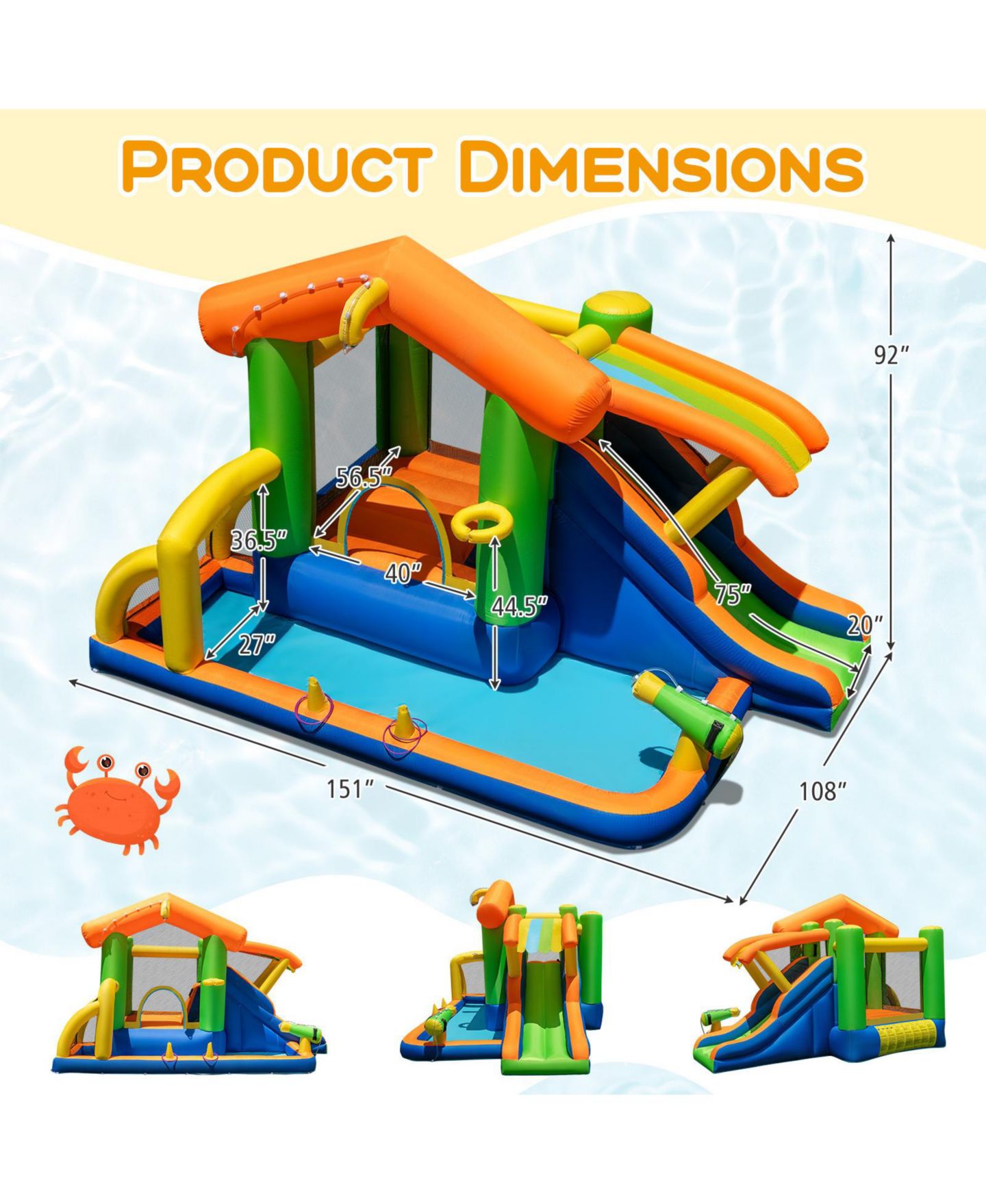 Детская игрушка Mecale 8-in-1 Inflatable Jumping Castle with Slide, 520W Blower Included, цвет: Синий — фото 3