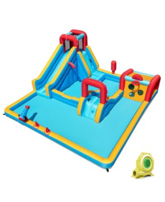 9-in-1 Inflatable Double Water Slide Park Giant Bounce House, 735W Blower Included