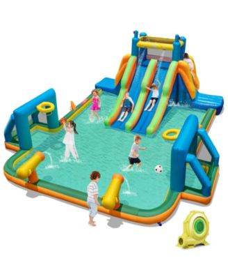 Kids Inflatable Water Slide with 2 Long Slides & 2 Soccer Goals, 950W Blower Included
