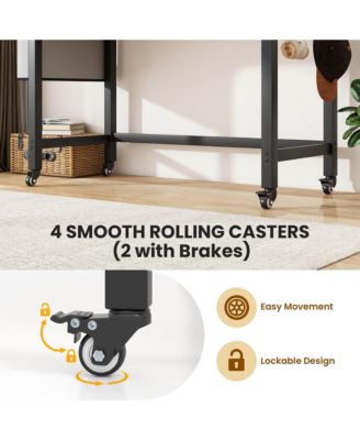 2 PCS Rolling Computer Desk Metal Frame PC Laptop Table Wood Top Study Workstation