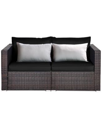 4PCS Patio Rattan Corner Sofa Sectional Furniture Set Black Cushion